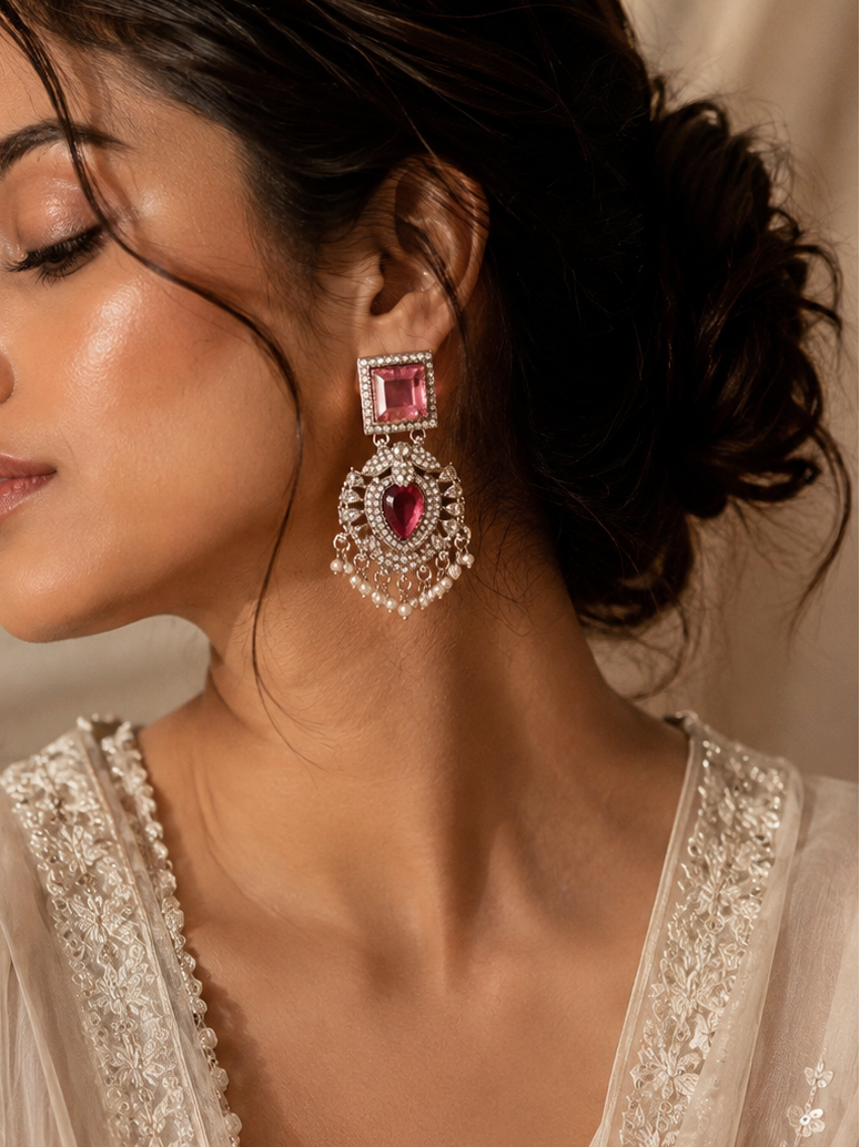 Wine Stone Pearl Drop Danglers