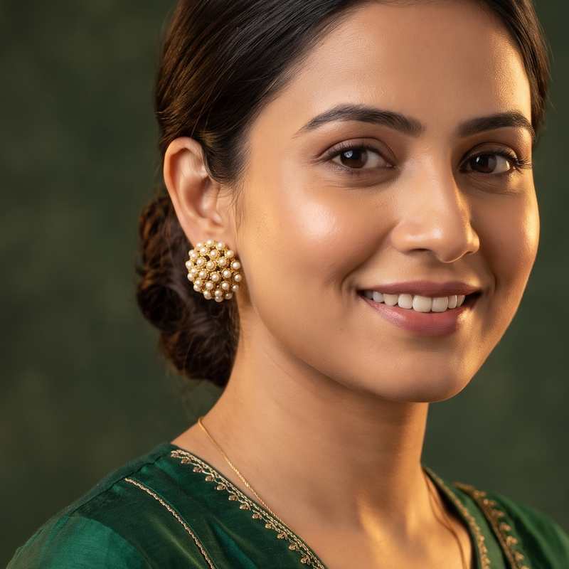 Pearl Antique Studs | Gold Finish