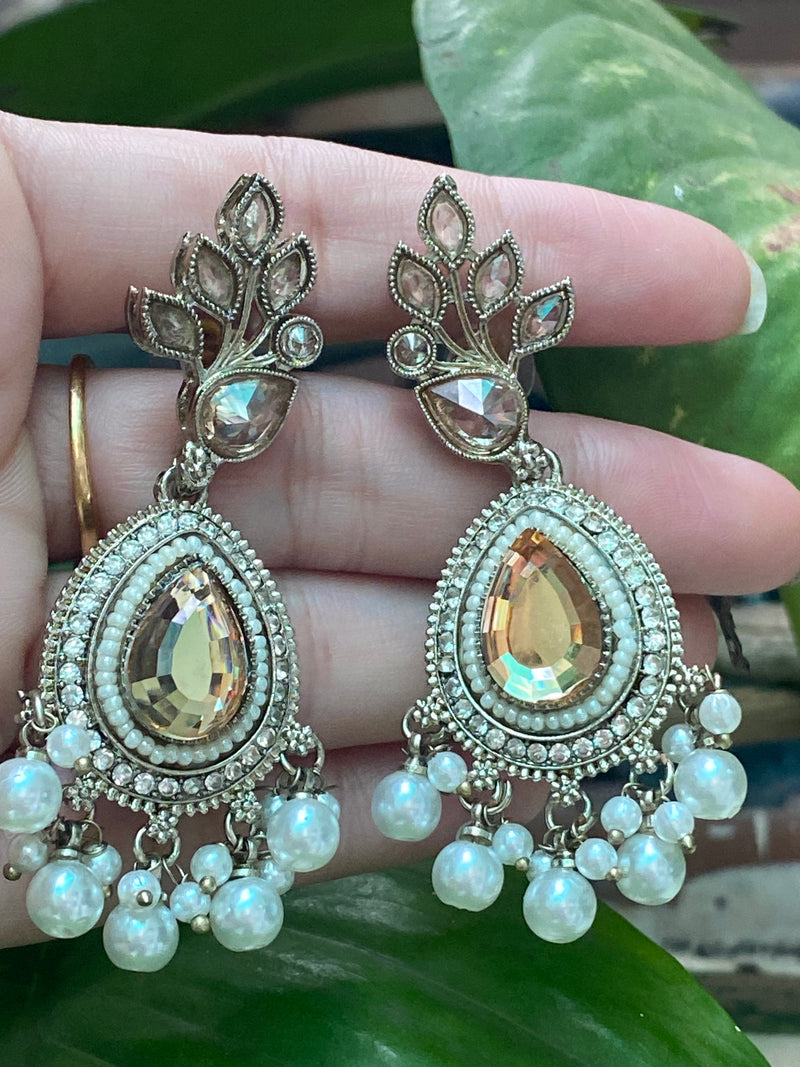 Orange Stone Pearl Drop Danglers