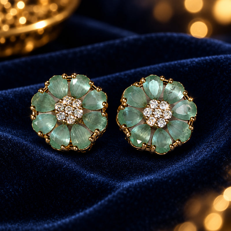 Mint Floral CZ Stud Earrings