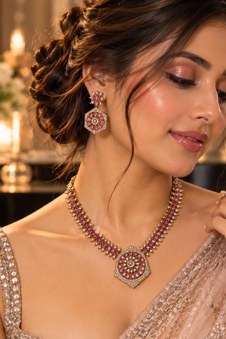 Ruby Lily CZ Necklace Set | Gold Finish