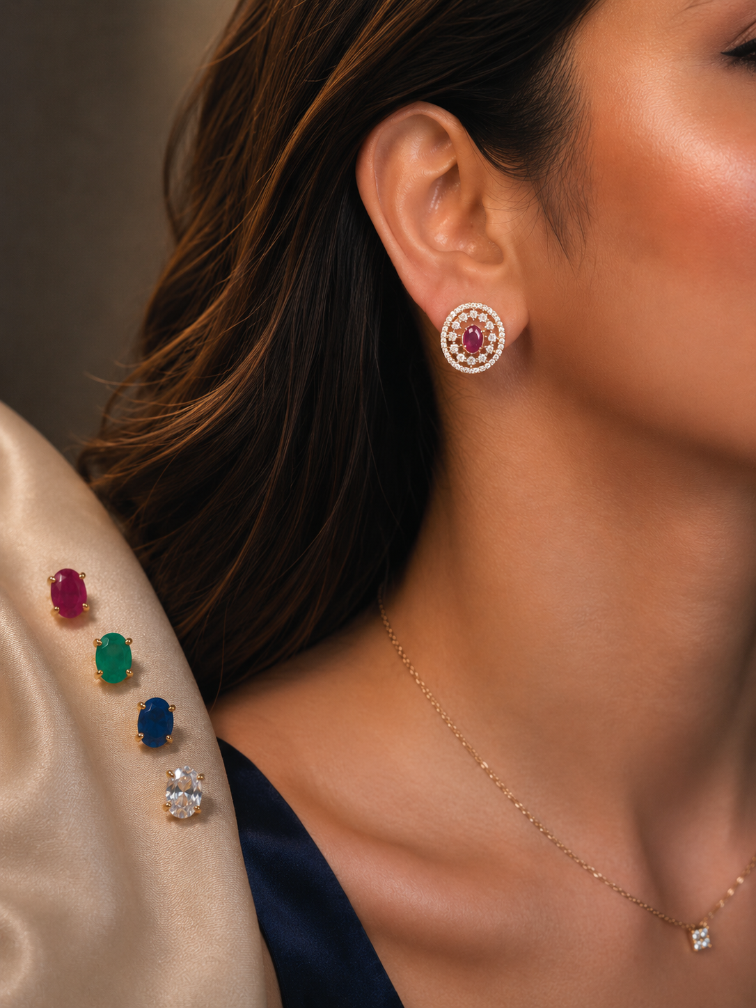 Changeable Top Stud Earrings |Gold Finish