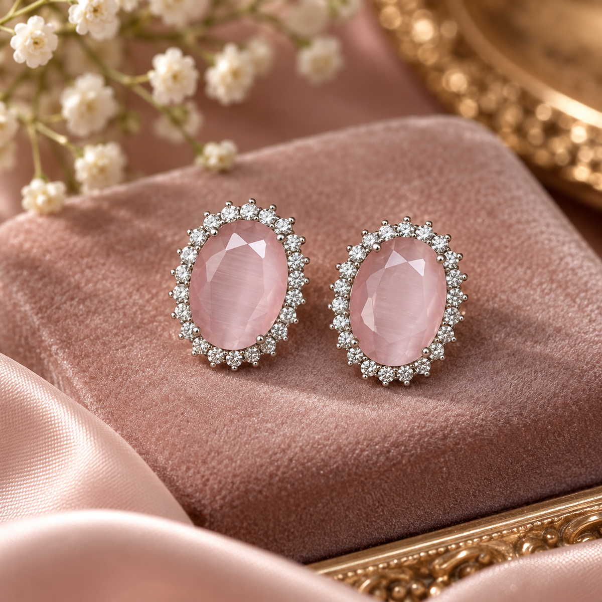 Pink Oval Stud Earrings
