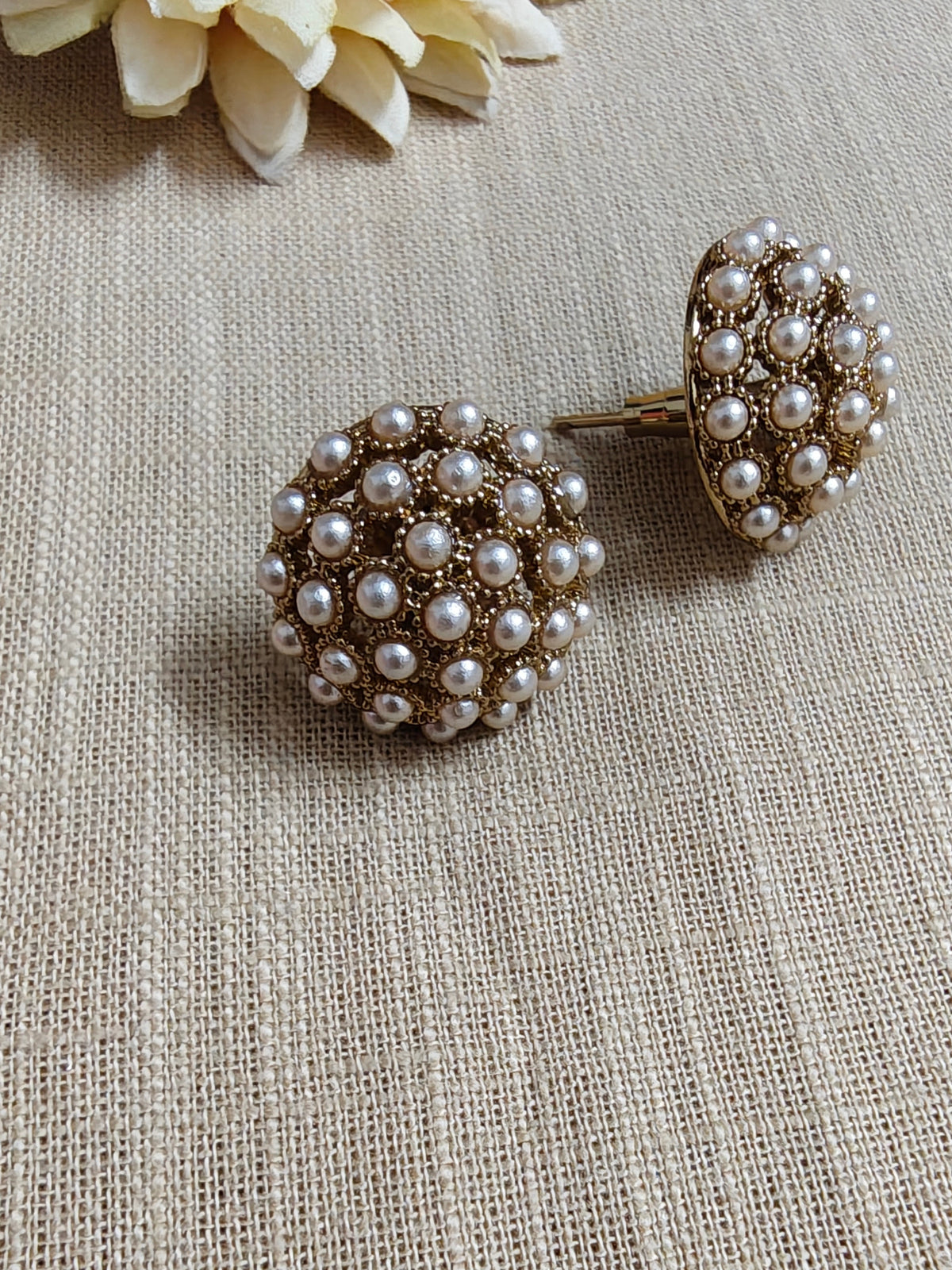 Pearl Antique Studs | Gold Finish