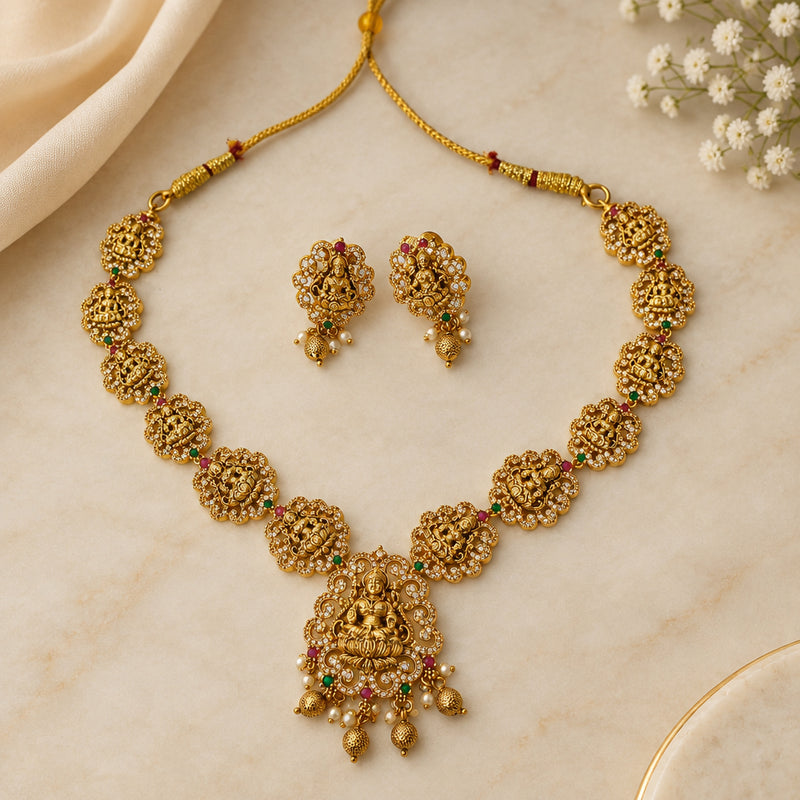 Gold Antique Temple Necklace Set