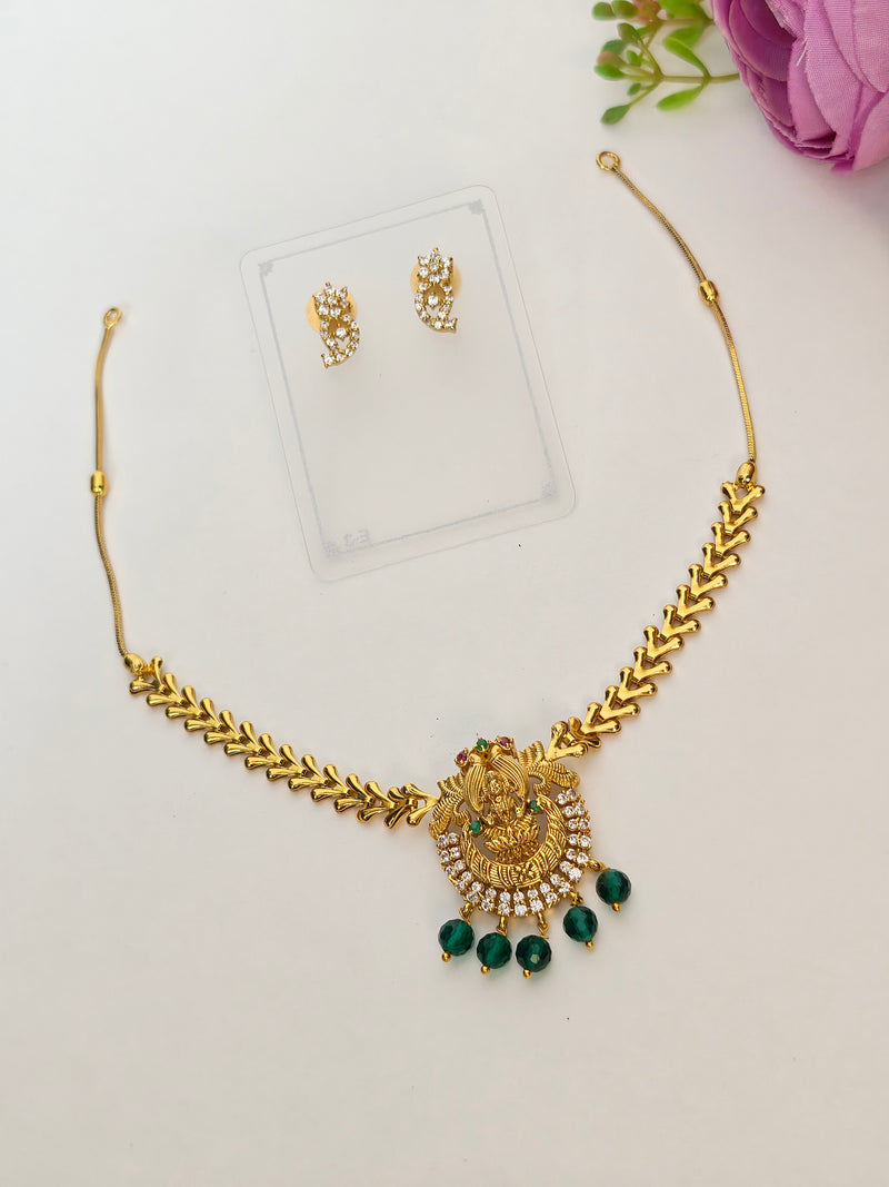 Green Pearl Laxmi Devi Necklace Set