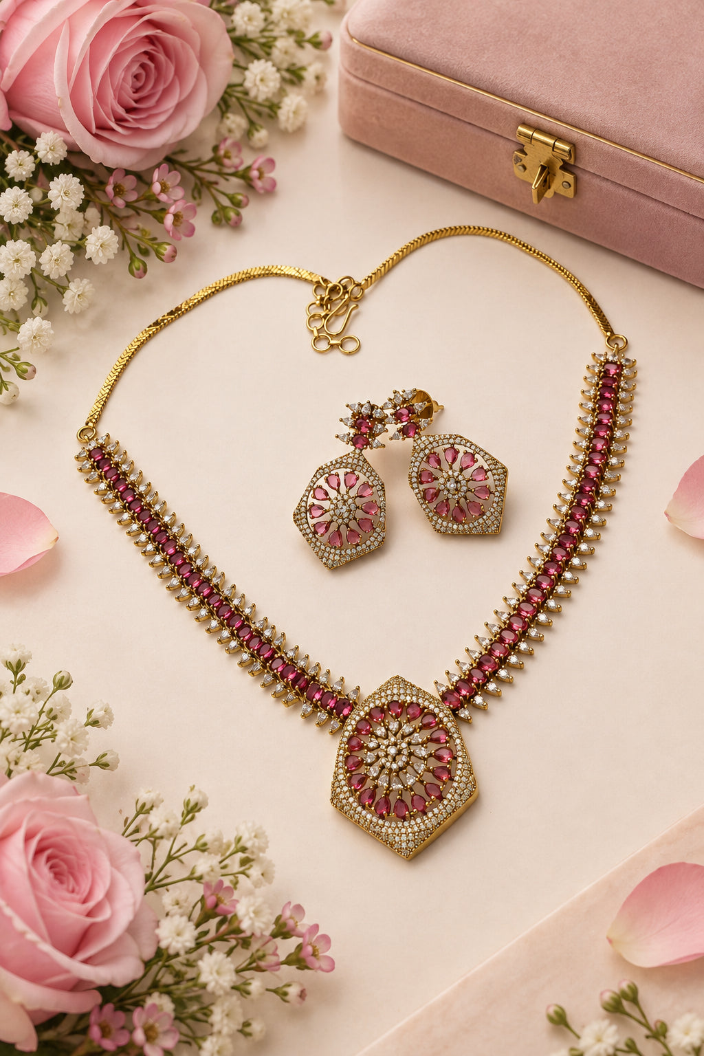 Ruby Lily CZ Necklace Set | Gold Finish