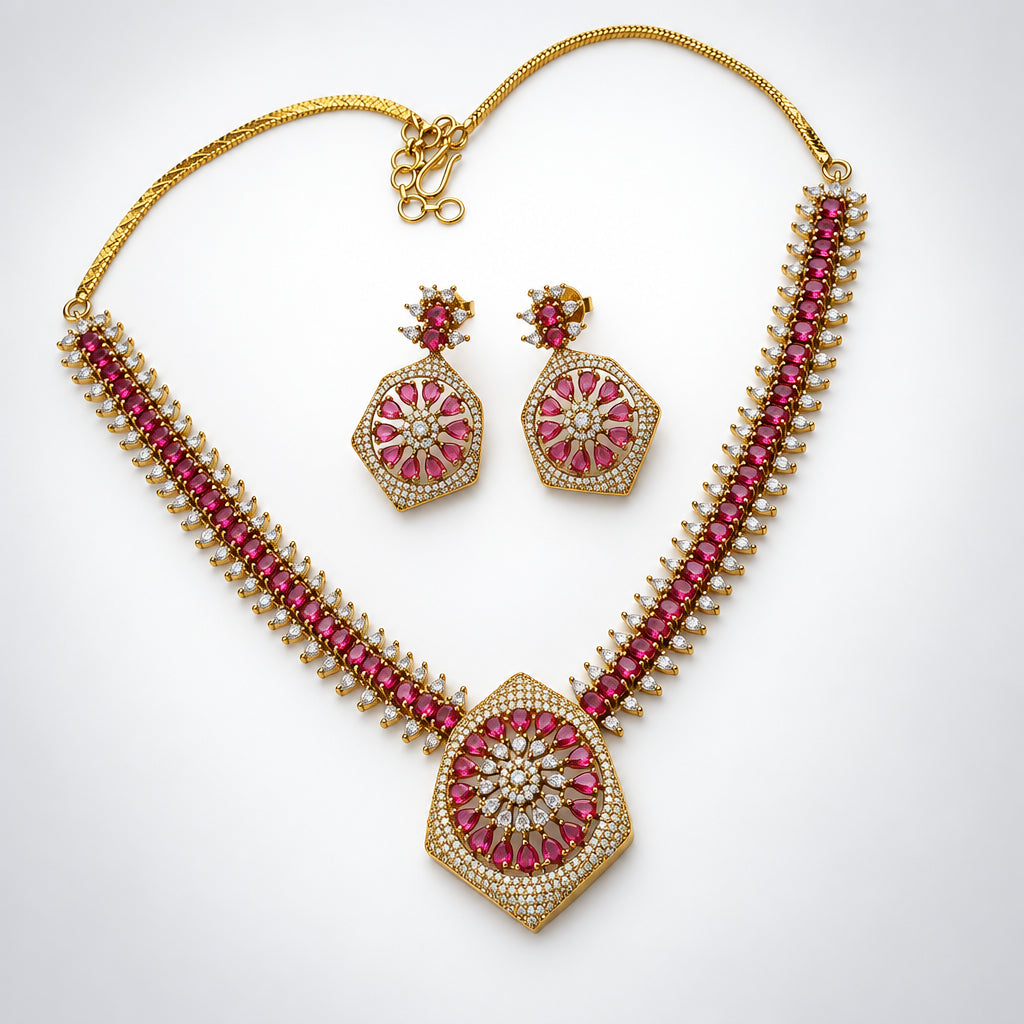 Ruby Lily CZ Necklace Set | Gold Finish