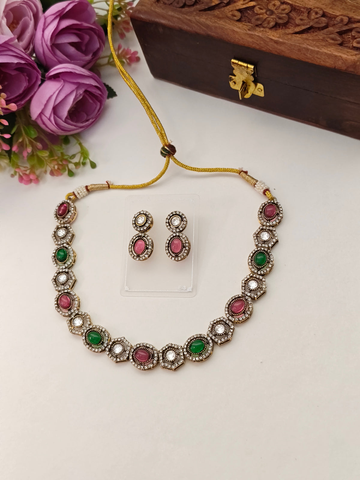 Emerald Green-Ruby Ria Necklace Set