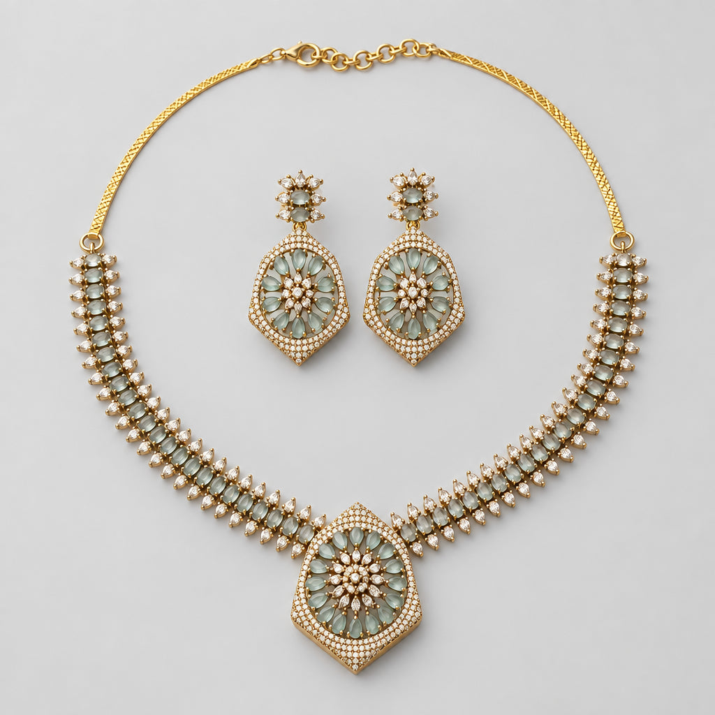 Mint Lily CZ Necklace Set | Gold Finish