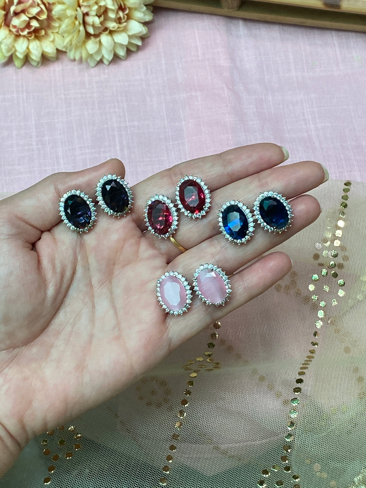 Purple Oval Stud Earrings