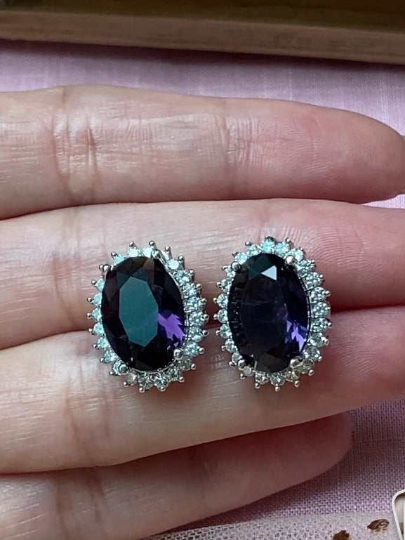 Purple Oval Stud Earrings