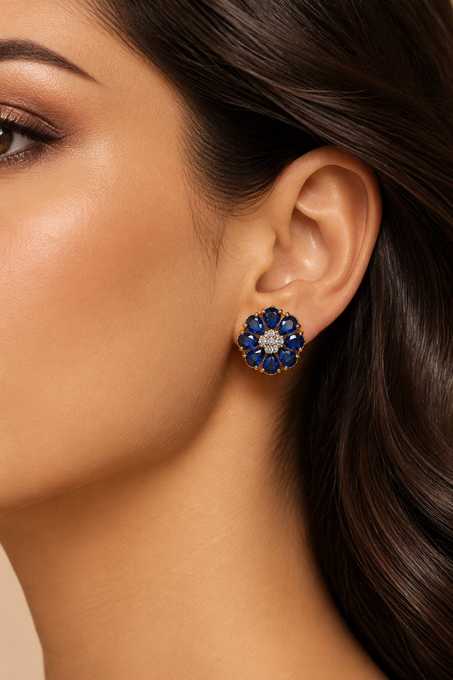 Royal Blue Floral Stud Earrings