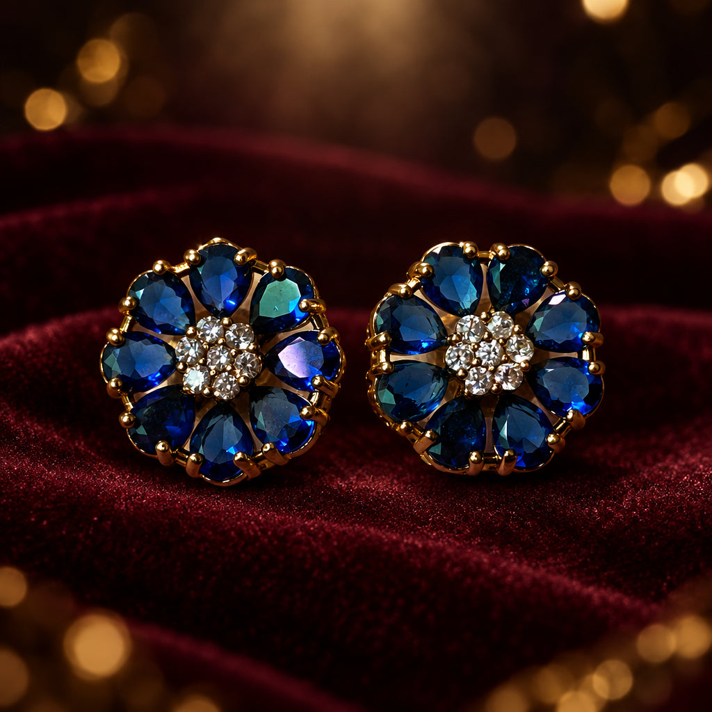 Royal Blue Floral Stud Earrings