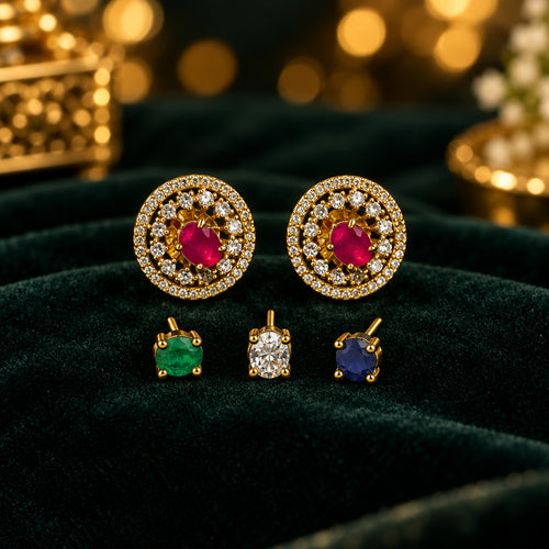 Changeable Top Stud Earrings |Gold Finish